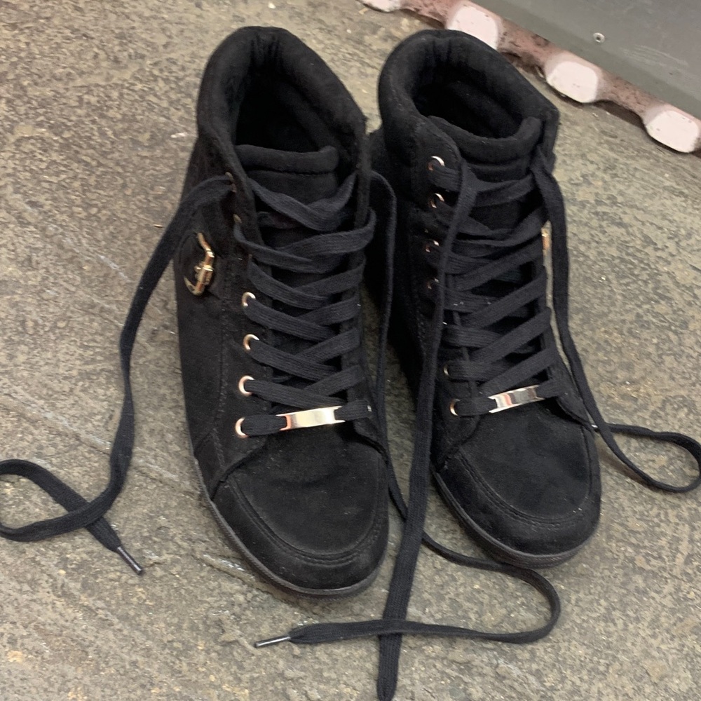 Call It Spring Black High-Top Sneakers with Gold Accents